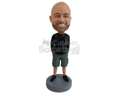 Custom Bobblehead Cool dude relaxed wearing long sleeve round neck shirt with camo shorts and shoes - Leisure & Casual Casual Males Personalized Bobblehead & Action Figure