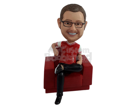 Custom Bobblehead Relaxed Dude ready to watch a sports game sitting on him couch - Leisure & Casual Casual Males Personalized Bobblehead & Action Figure
