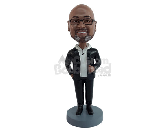 Custom Bobblehead Elegant looking man wearing hoodie and a jacket ready to go out - Leisure & Casual Casual Males Personalized Bobblehead & Action Figure