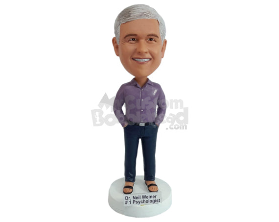 Custom Bobblehead Elegante and relaxed guy with button down shirt and sandals - Leisure & Casual Casual Males Personalized Bobblehead & Action Figure