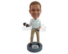 Custom Bobblehead Dude working out with business clothes and a cell phone at hand - Leisure & Casual Casual Males Personalized Bobblehead & Action Figure