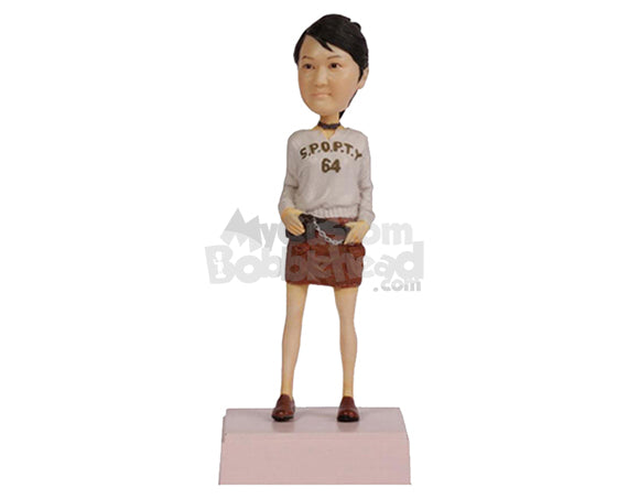 Custom Bobblehead Cute Girl Rocking With A Waist Bag - Leisure & Casual Casual Females Personalized Bobblehead & Cake Topper