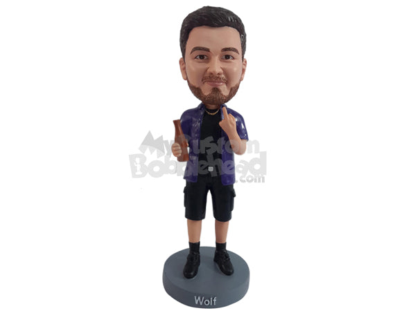 Custom Bobblehead Naughty dude giving his finger wearing nice clothe holding a beer - Leisure & Casual Casual Males Personalized Bobblehead & Action Figure