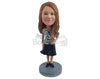 Custom Bobblehead Beautiful young woman wearing animal print jacket and wind blown skirt - Leisure & Casual Casual Females Personalized Bobblehead & Action Figure
