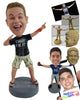Custom Bobblehead Funny guy making cool finger gesture wearing shirt, shorts and sandals - Leisure & Casual Casual Males Personalized Bobblehead & Action Figure