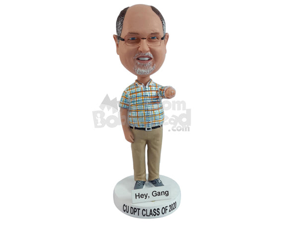 Custom Bobblehead Man wearing nice pretty clothes raising one arm waiting for a fist bump - Leisure & Casual Casual Males Personalized Bobblehead & Action Figure