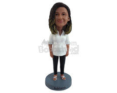 Custom Bobblehead Beautifull Casual woman wearing button-up shirt, pants and fashonable sandals - Leisure & Casual Casual Females Personalized Bobblehead & Action Figure