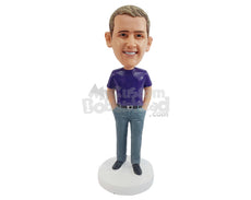 Custom Bobblehead business guy wearing enterprise t-shirt and formal pants with both hands inside pockets - Leisure & Casual Casual Males Personalized Bobblehead & Action Figure