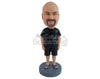 Custom Bobblehead Relaxed male wearing round neck shirt and shorts and slide-in sandals - Leisure & Casual Casual Males Personalized Bobblehead & Action Figure