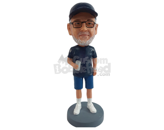 Custom Bobblehead Sports male fan drinking a beer wearing shirt, shorts and tennis shoes - Leisure & Casual Casual Males Personalized Bobblehead & Action Figure