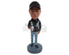 Custom Bobblehead Nice guy wearing awesome jacket and print jeans having a cup of coffee - Leisure & Casual Casual Males Personalized Bobblehead & Action Figure