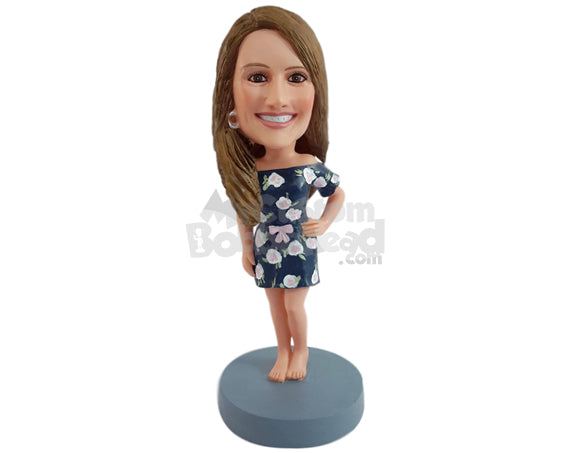 Custom Bobblehead Summer girl wearing dazzling beach dress - Leisure & Casual Casual Females Personalized Bobblehead & Action Figure