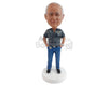 Custom Bobblehead Hard working guy wearing jeans and work shirt with hands in pockets - Leisure & Casual Casual Males Personalized Bobblehead & Action Figure
