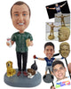 Custom Bobblehead Friendly dude having a delicious snack wearing round neck t-shirt, pant and good looking shoes - Leisure & Casual Casual Males Personalized Bobblehead & Action Figure