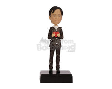 Custom Bobblehead Graceful Male With High Neck Shirt Holding A Heart - Leisure & Casual Casual Males Personalized Bobblehead & Cake Topper