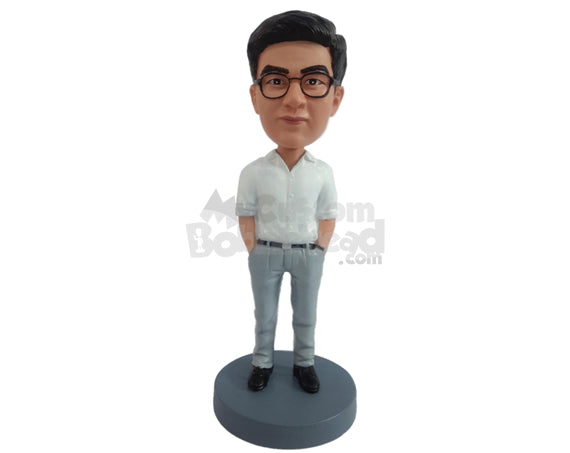 Custom Bobblehead Relaxed business dude with both hands inside pockets - Leisure & Casual Casual Males Personalized Bobblehead & Action Figure