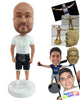 Custom Bobblehead Muscular dude ready to start workout wearing round neck t-shirt and shorts - Leisure & Casual Casual Males Personalized Bobblehead & Action Figure