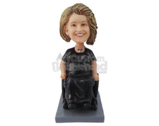 Custom Bobblehead Gorgeous fancy looking woman wearing an elegant dress sitting on a wheelchair - Leisure & Casual Casual Females Personalized Bobblehead & Action Figure