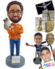 Custom Bobblehead Fancy looking man wearing a nice sweatshirt with a lovely cat hanging on the shoulder - Leisure & Casual Casual Males Personalized Bobblehead & Action Figure