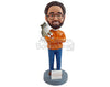 Custom Bobblehead Fancy looking man wearing a nice sweatshirt with a lovely cat hanging on the shoulder - Leisure & Casual Casual Males Personalized Bobblehead & Action Figure