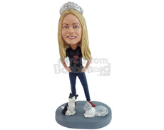 Custom Bobblehead Fit Girl ready to do exercise with some friends - Leisure & Casual Casual Females Personalized Bobblehead & Action Figure