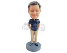 Custom Bobblehead Awesome looking man wearing beaultiful clothing with both hands in pockets - Leisure & Casual Casual Males Personalized Bobblehead & Action Figure