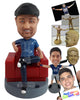 Custom Bobblehead Relaxed guy having a nice day sitting on the sofa with a pen holder on the base - Leisure & Casual Casual Males Personalized Bobblehead & Action Figure