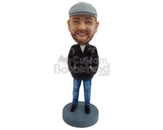 Custom Bobblehead Happy man on a cold day with a cool jacket, jeans and shoes - Leisure & Casual Casual Males Personalized Bobblehead & Action Figure