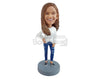 Custom Bobblehead Trendy gal with a nice sweater, ripped jeans and loafers - Leisure & Casual Casual Females Personalized Bobblehead & Action Figure