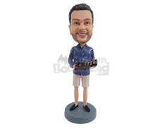 Custom Bobblehead Nice looking man wearing nice casual clothing holding a box of chocolates ready to impress - Leisure & Casual Casual Males Personalized Bobblehead & Action Figure
