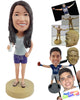Custom Bobblehead Relaxed girl  having a beer sip using a v-neck shirt, shorts and sandals - Leisure & Casual Casual Females Personalized Bobblehead & Action Figure