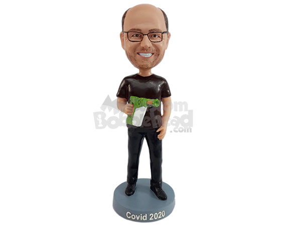 Custom Bobblehead Guy having fun with a spre/nerf pistol with a t-shirt, pants and shoes - Leisure & Casual Casual Males Personalized Bobblehead & Action Figure