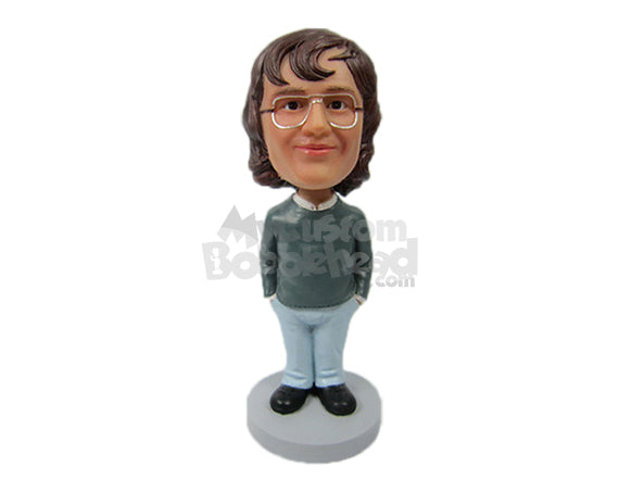 Custom Bobblehead Charming Lady In Semi-Casual Attire With Spectacles - Leisure & Casual Casual Females Personalized Bobblehead & Cake Topper