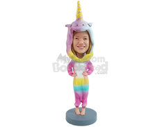 Custom Bobblehead Funny looking girl wearing a cool unicorn pijama - Leisure & Casual Casual Females Personalized Bobblehead & Action Figure