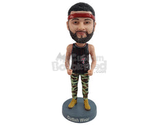 Custom Bobblehead Muscular guy chearing for his team wearing a nice tank top, combat pants and boots - Leisure & Casual Casual Males Personalized Bobblehead & Action Figure
