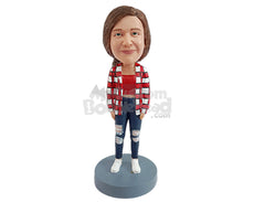 Custom Bobblehead Young trendy girl wearing a nice shirt with a top inside and ripped jeans - Leisure & Casual Casual Females Personalized Bobblehead & Action Figure