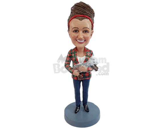 Custom Bobblehead Nice lady holding a cute little goat with nice boots - Leisure & Casual Casual Females Personalized Bobblehead & Action Figure