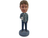 Custom Bobblehead Great lookng boss dude with trendy jacket and pants holding a cup of coffee - Leisure & Casual Casual Males Personalized Bobblehead & Action Figure
