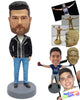 Custom Bobblehead Rocking guy wearing nice leather jacket with one hand inside pocket and nice shoes - Leisure & Casual Casual Males Personalized Bobblehead & Action Figure
