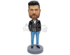 Custom Bobblehead Rocking guy wearing nice leather jacket with one hand inside pocket and nice shoes - Leisure & Casual Casual Males Personalized Bobblehead & Action Figure