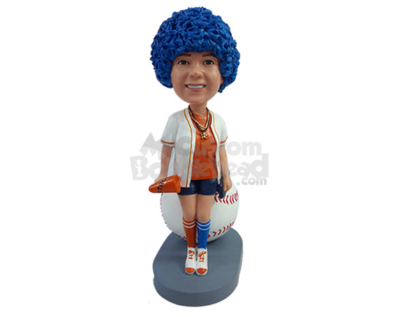 Custom Bobblehead Huge baseball fan sitting on a baseball chearing for her favorite team - Leisure & Casual Casual Females Personalized Bobblehead & Action Figure