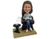 Custom Bobblehead Smart looking gal relaxed on a confy couch and reading a nice book with a nice coffee next to her - Leisure & Casual Casual Females Personalized Bobblehead & Action Figure