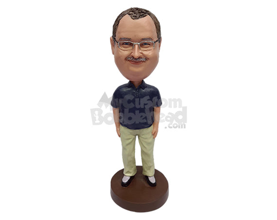 Custom Bobblehead Hard working fella with tucked in polo shirt pants and nice looking shoes - Leisure & Casual Casual Males Personalized Bobblehead & Action Figure