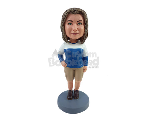 Custom Bobblehead Fan ready to watch her team's game wearing shorts and boots with 1 hand on her hip - Leisure & Casual Casual Females Personalized Bobblehead & Action Figure
