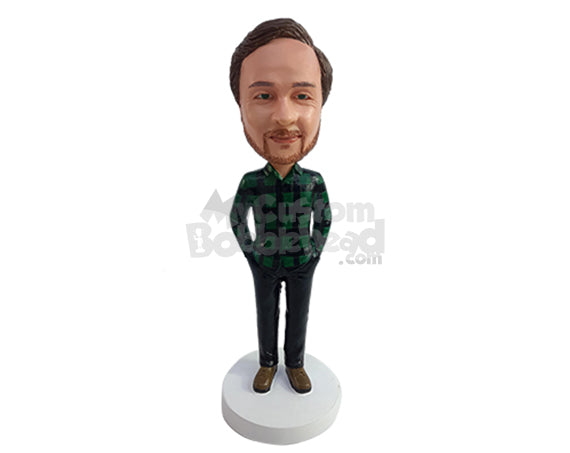 Custom Bobblehead Outstanding dude on a nice buttom up shirt, nice pants and shoes - Leisure & Casual Casual Males Personalized Bobblehead & Action Figure