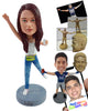 Custom Bobblehead Sporty gal doing some yoga moves with a fanny pack and holding a cup of tea - Leisure & Casual Casual Females Personalized Bobblehead & Action Figure