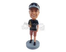 Custom Bobblehead Relaxed dude ready to take a sip of beer from the bottle wearing a t-shirt and nice shorts  - Leisure & Casual Casual Males Personalized Bobblehead & Action Figure