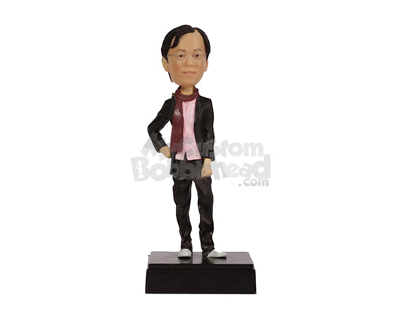 Custom Bobblehead Handsome Dude In Semi Formal Attire With Loose Light Scarf Around His Neck - Leisure & Casual Casual Males Personalized Bobblehead & Cake Topper