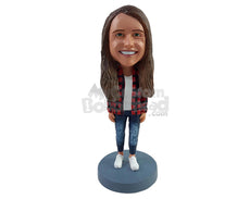 Custom Bobblehead Casual girl on jeans and open long sleeve shirt and nice shoes - Leisure & Casual Casual Females Personalized Bobblehead & Action Figure