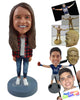 Custom Bobblehead Casual girl on jeans and open long sleeve shirt and nice shoes - Leisure & Casual Casual Females Personalized Bobblehead & Action Figure